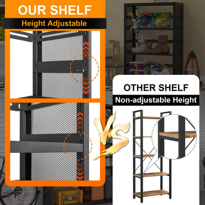 5 Tiers Bookshelf, 68" Metal Storage Book Rack, Black Modern Display Bookshelves with Adjustable Shelves, Steel Rack, Bookcase Storage Organizer for Library, Office, Kitchen, Study Room, Home Office