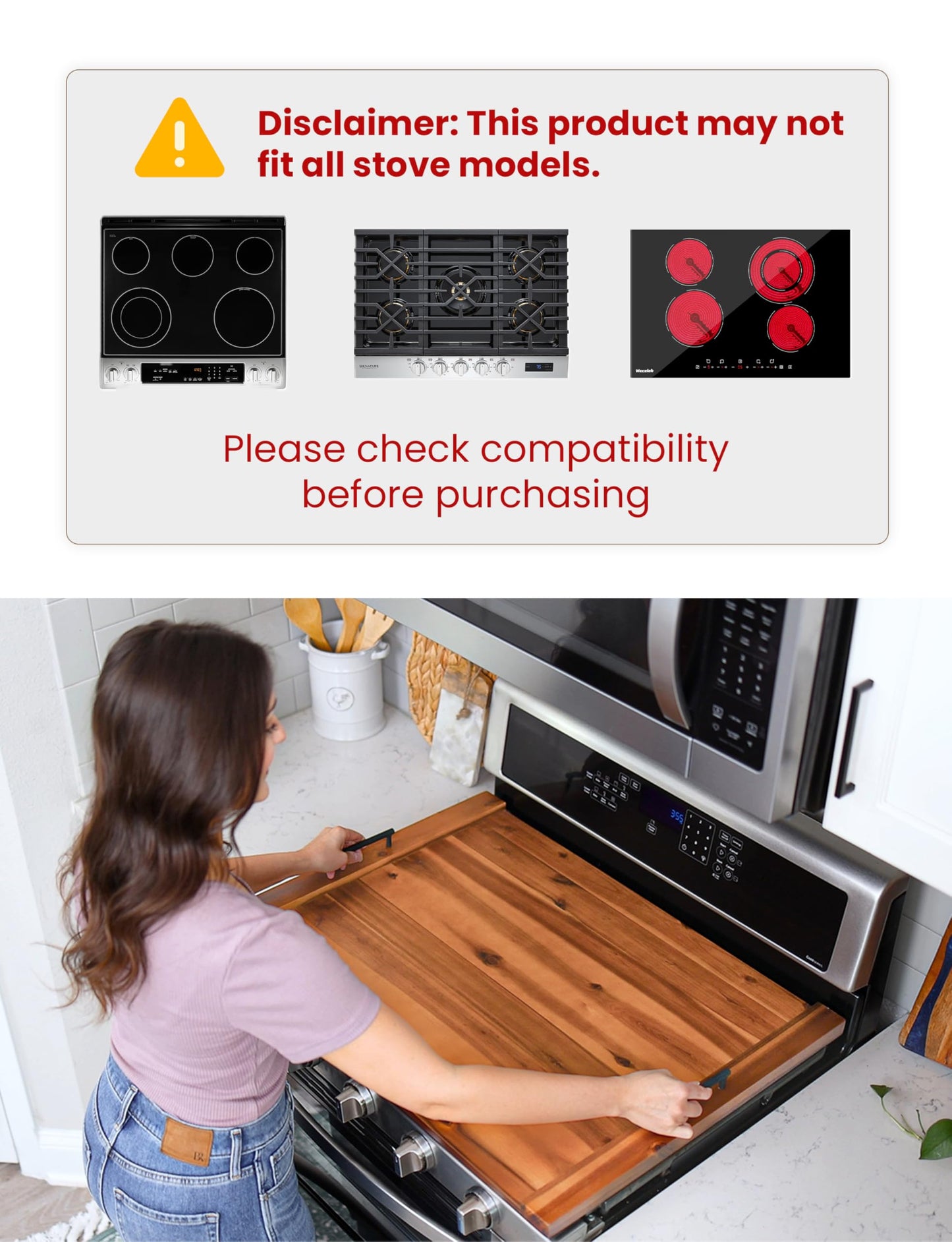 TIDITA Acacia Wood Stove Top Covers for Electric Stove - Wooden Noodle Board for Gas Stovetop - Stove Top Covers for Gas Burners - Wooden Kitchen Sink Cover for Counter Space & Decorative Tray