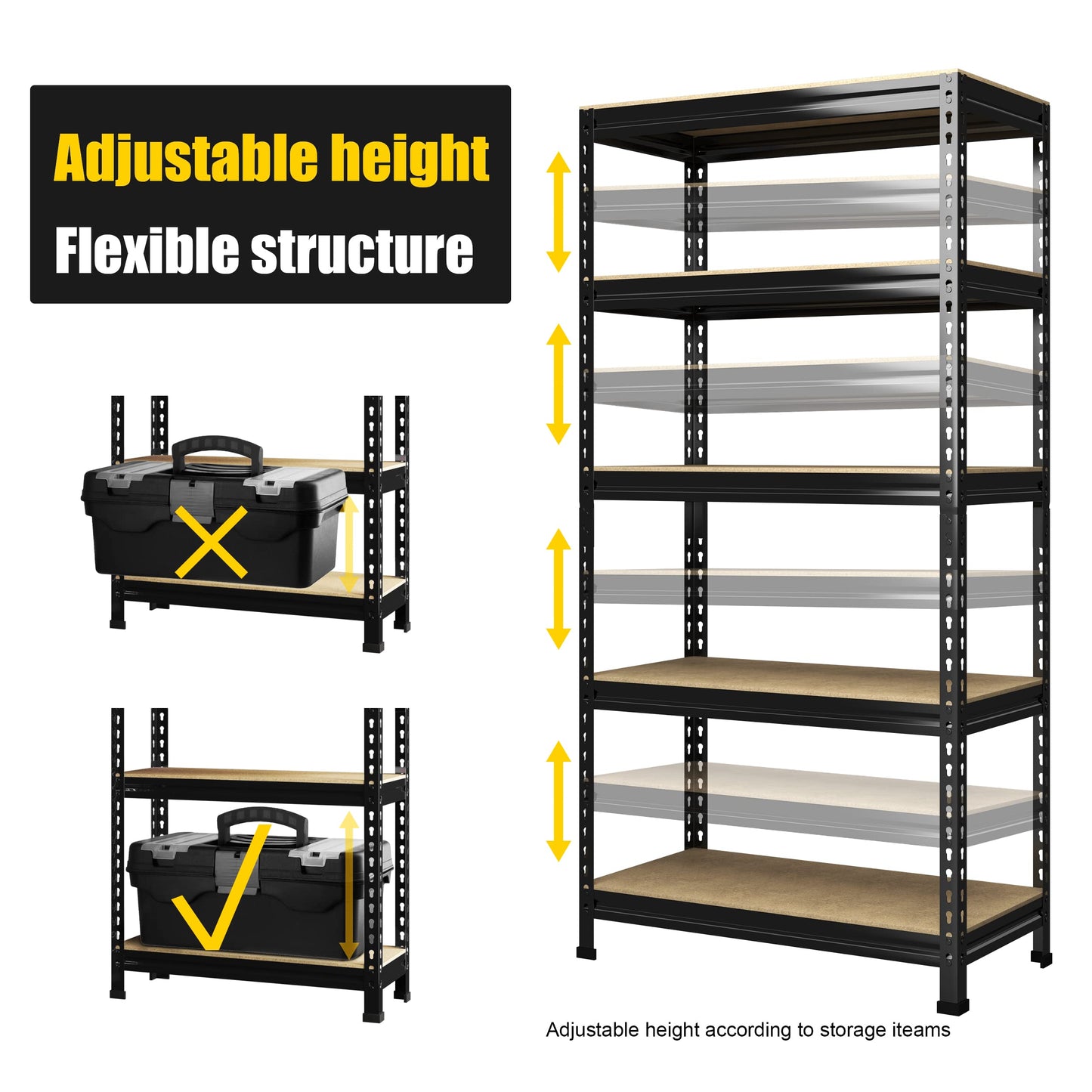 PrimeZone Heavy Duty Garage Storage Shelves, 31.5" W x 16" D x 63" H Adjustable Gargae Shelving, 5 Tier Metal Shelving Unit, Storage Shelf Utility Rack Organizer for Garage, Warehouse, Black, 4 Pack