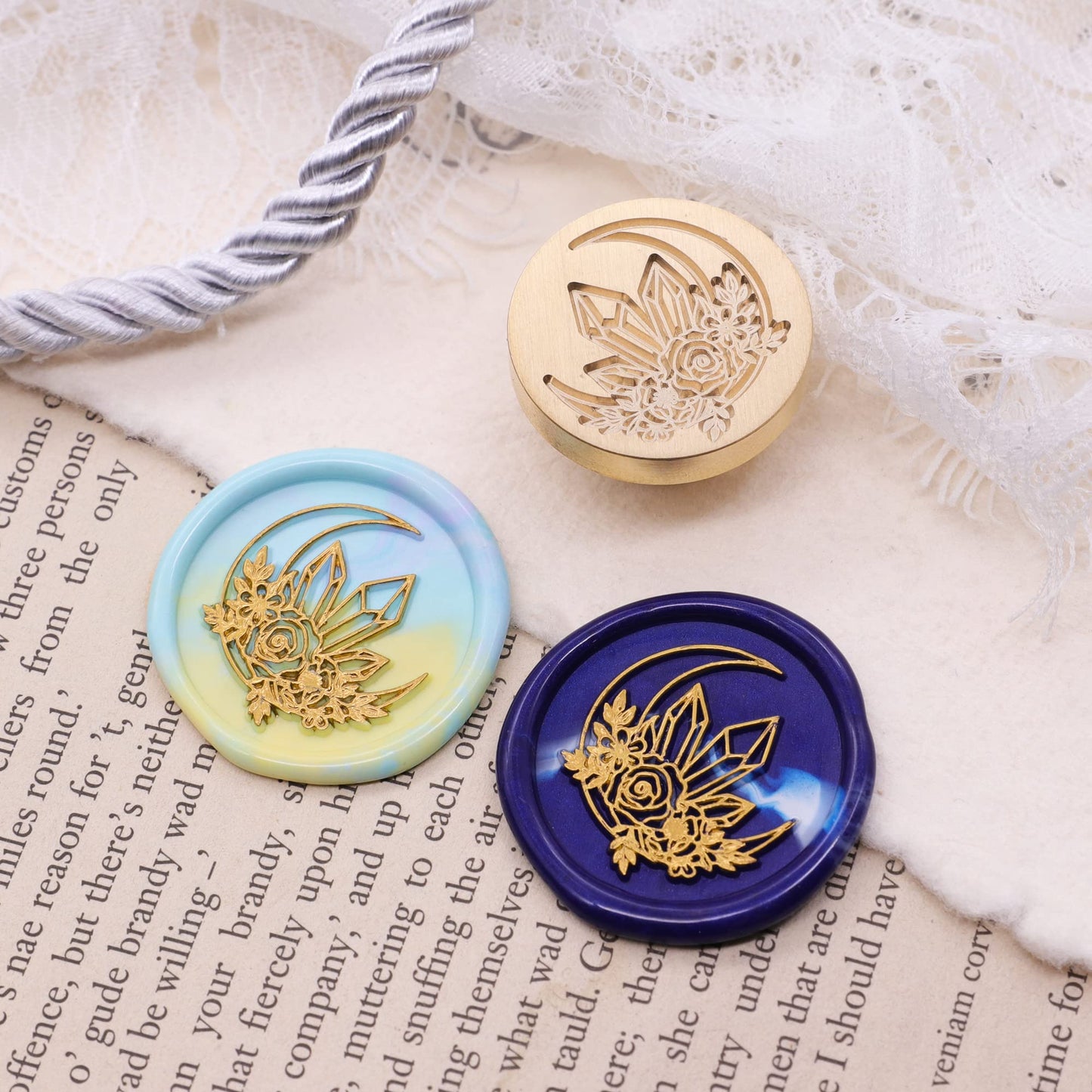 SWANGSA Wax Seal Stamp Set, Vintage 4 Pieces Magic Bottle, Moon Flower Plant Sealing Wax Stamp Heads + 1 Wooden Handle Sealing Stamp Kit