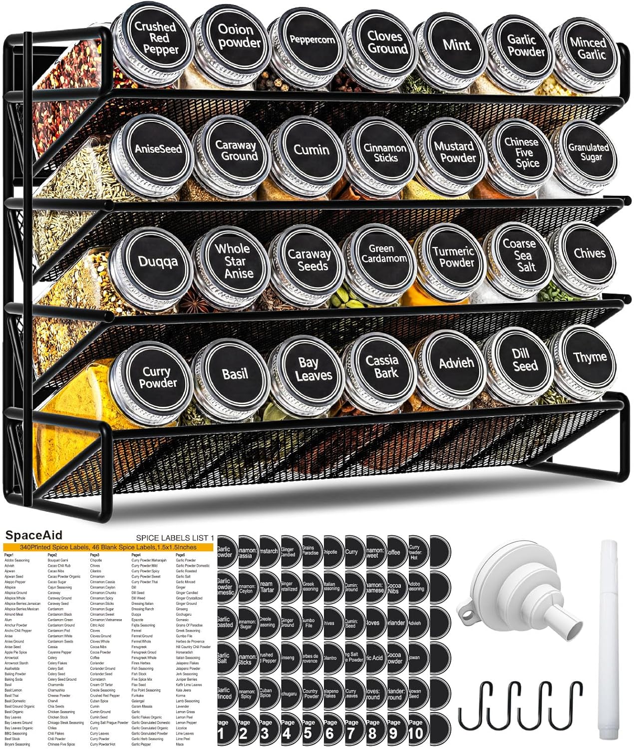 28 386 4 Set, 13.2'' 9.8 UVIAHOMI Magnetic Spice Rack Organizer for Refrigerator with Spice Jars, Spice Labels, Hook