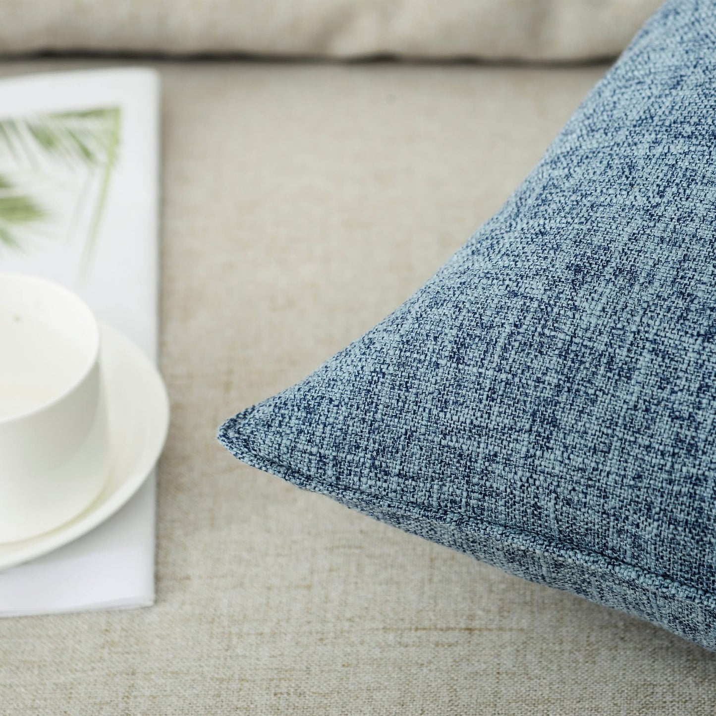 HPUK Decorative Throw Pillow Covers Set of 4 Square Couch Pillows Linen Cushion Cover for Couch Sofa Living Room, 18"x18" inches, Blue