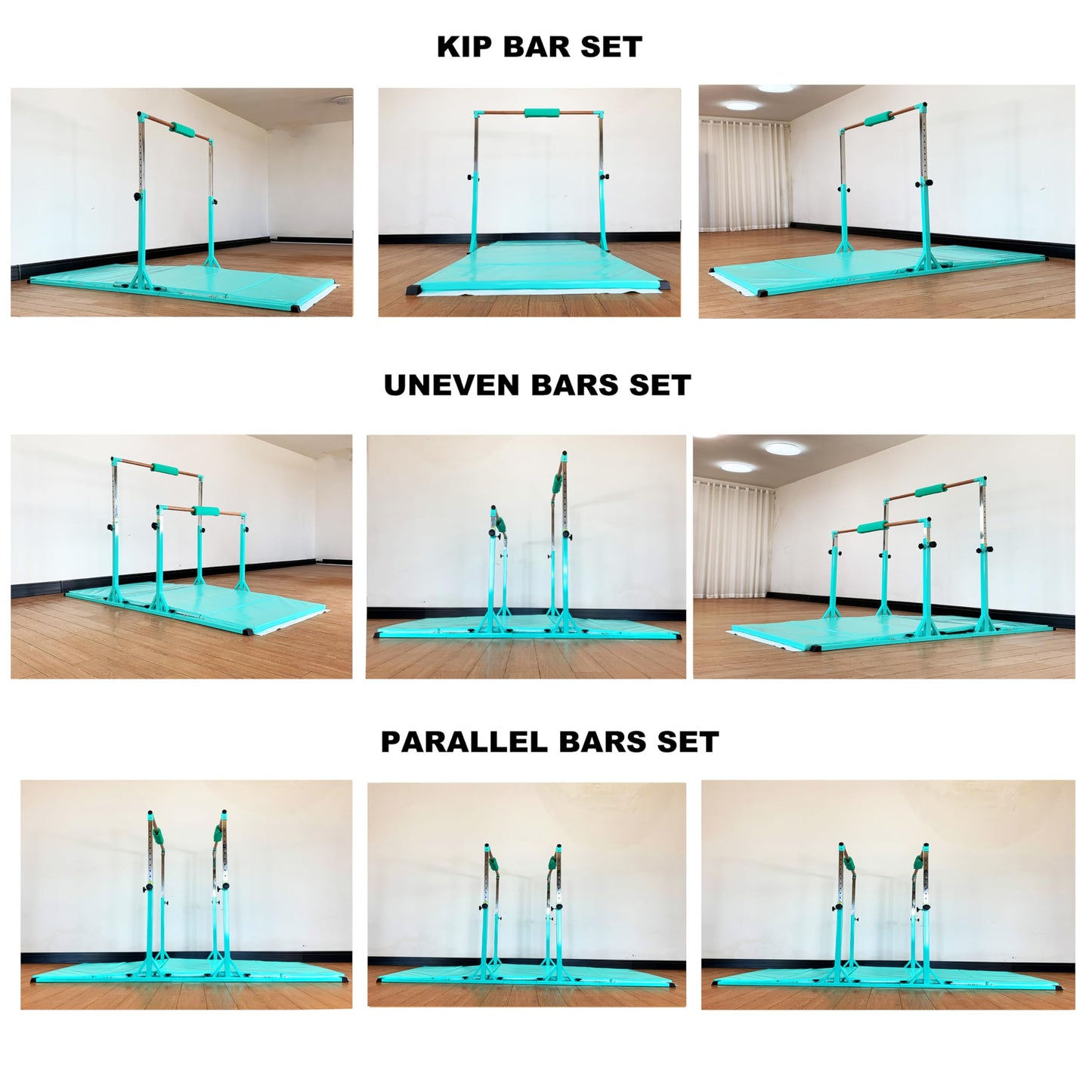 MARFULA Gymnastics Double Horizontal Bars 3Play Gymnastic Parallel Bars with Mat Uneven Bars Gymnastics Training Bar with 304 Stainless Steel Regulating Arms & Fiberglass Rail for Home Club Use