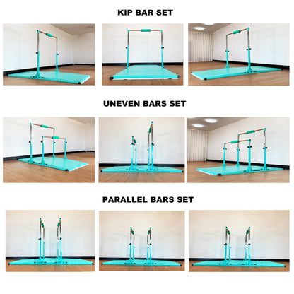 MARFULA Gymnastics Double Horizontal Bars 3Play Gymnastic Parallel Bars with Mat Uneven Bars Gymnastics Training Bar with 304 Stainless Steel Regulating Arms & Fiberglass Rail for Home Club Use