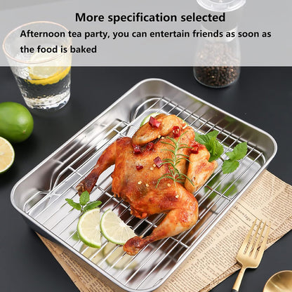 Stainless Steel Roasting Pan, Broiler Pan with Rack Set, Rectangular Roaster for Cooking and Baking