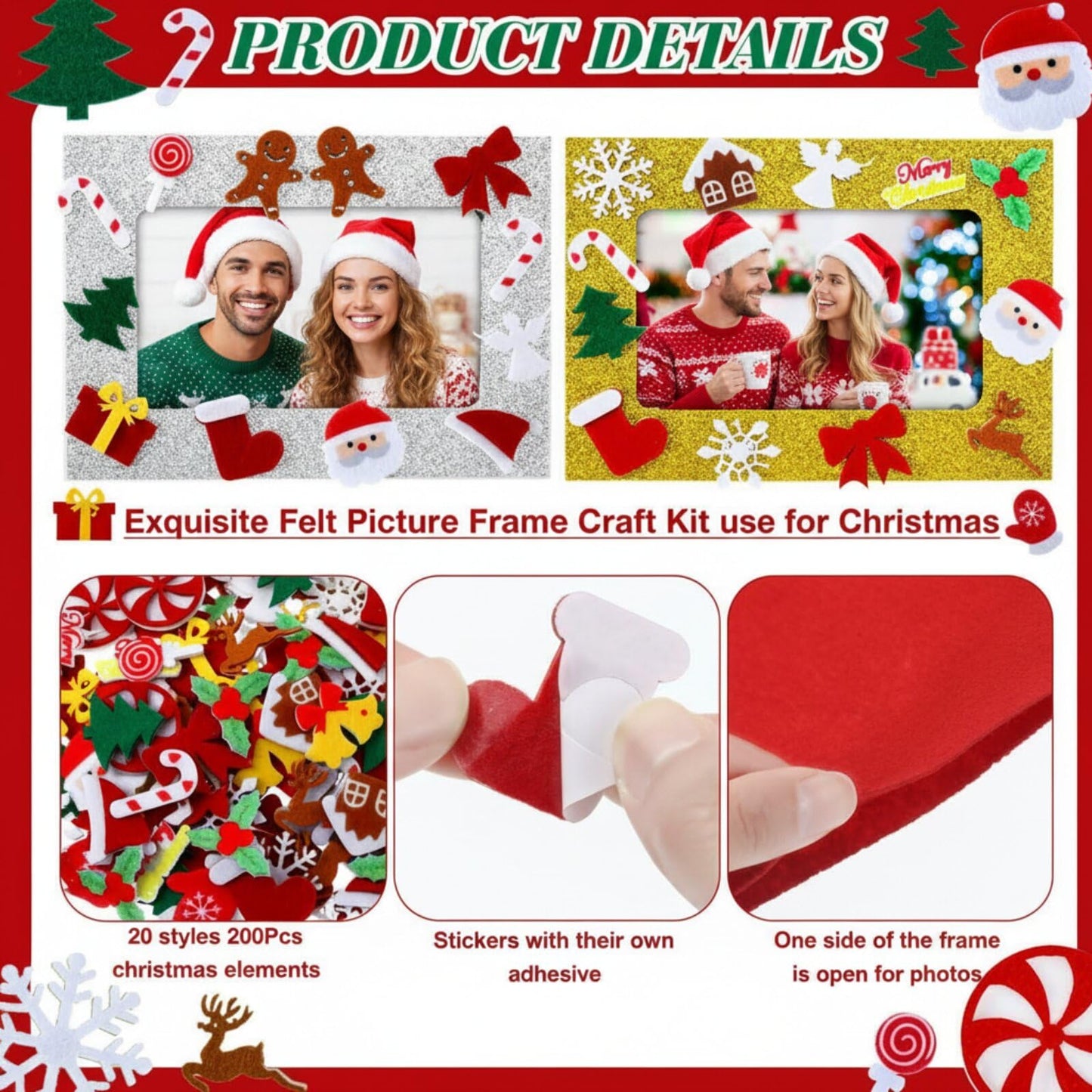 232 Pcs Christmas DIY Picture Frames Craft Kit for Kids 32 Set Felt Photo Frames with Snowflake Christmas Crafts to Decorate with 200 Foam Stickers for Party Favor Home Classroom (Snowflake)