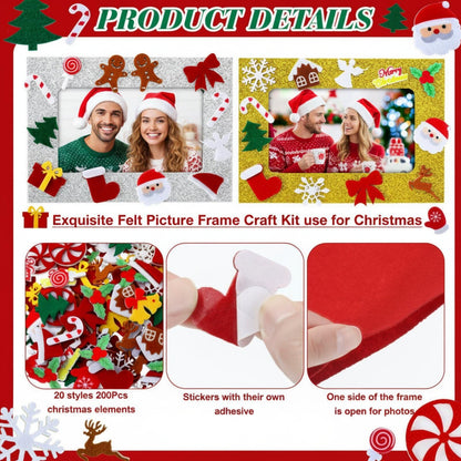 232 Pcs Christmas DIY Picture Frames Craft Kit for Kids 32 Set Felt Photo Frames with Snowflake Christmas Crafts to Decorate with 200 Foam Stickers for Party Favor Home Classroom (Snowflake)
