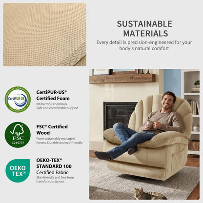 EONIX Dual Motor Power Swivel Rocking Recliner Chair for Living Room, Armless Oversized Shell Shape Lazy Boy Rocker Recliner, Plush Fabric Thickened Cushion, Elevated Soft and Comfort, Beige