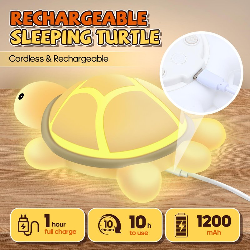 Turtle Night Light for Kids, 7 Color Changing & Touch Control, Rechargeable USB Silicone Squishy LED Lamp for Breastfeeding, Baby Toddler Sleep, Nursery Kids Bedside, Ideal Gift for Boys Girls