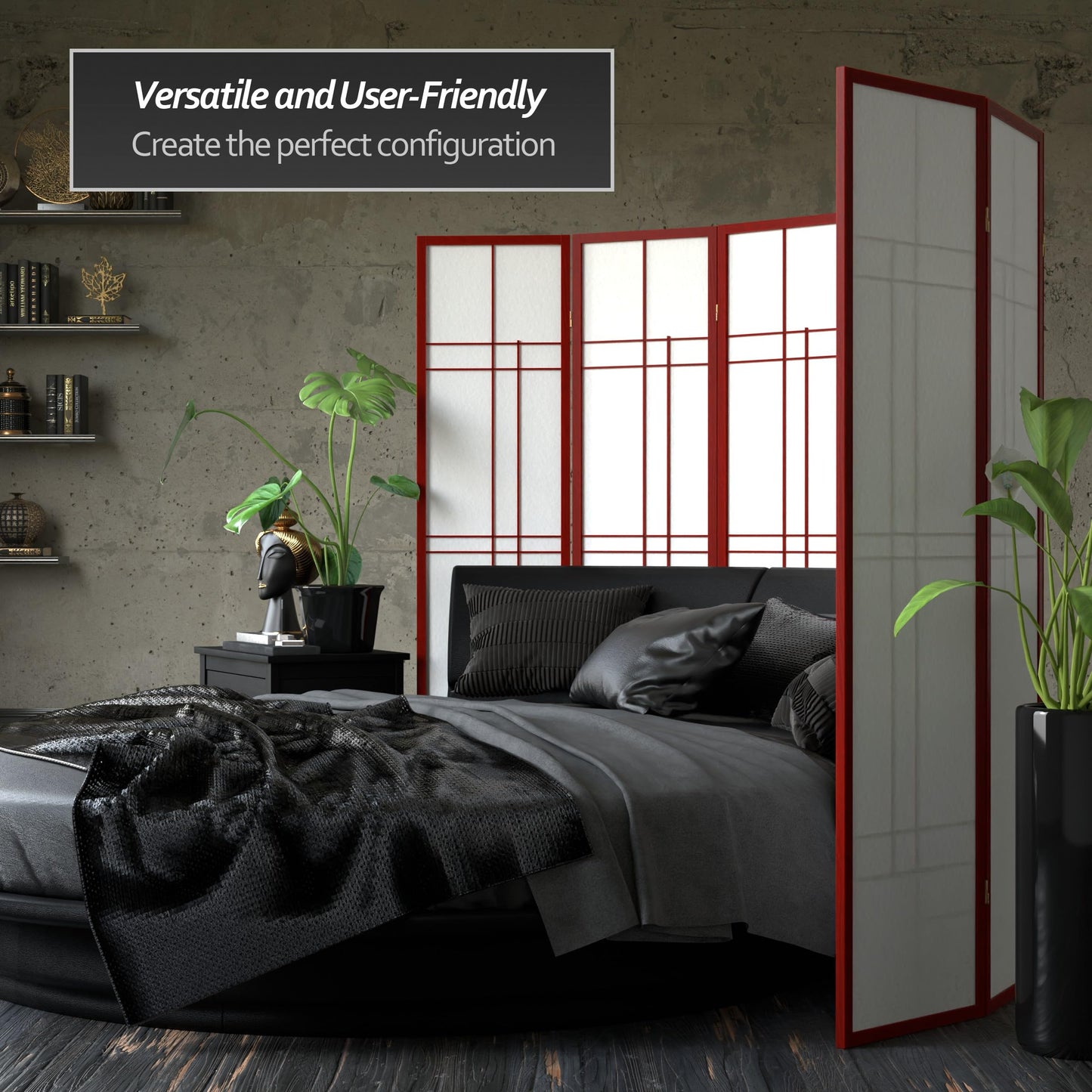 Red Lantern 6 ft. Tall Eudes Shoji Screen - Rosewood - 5 Panels