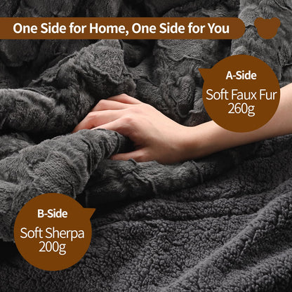 Bearhug Electric Blanket King Size 100" x 90", Dual Controller Heated Blanket, White Flower Patterns Faux Fur & Warm Sherpa, 10-Heat Levels & 1-12H Auto Off,ETL, Machine Washable