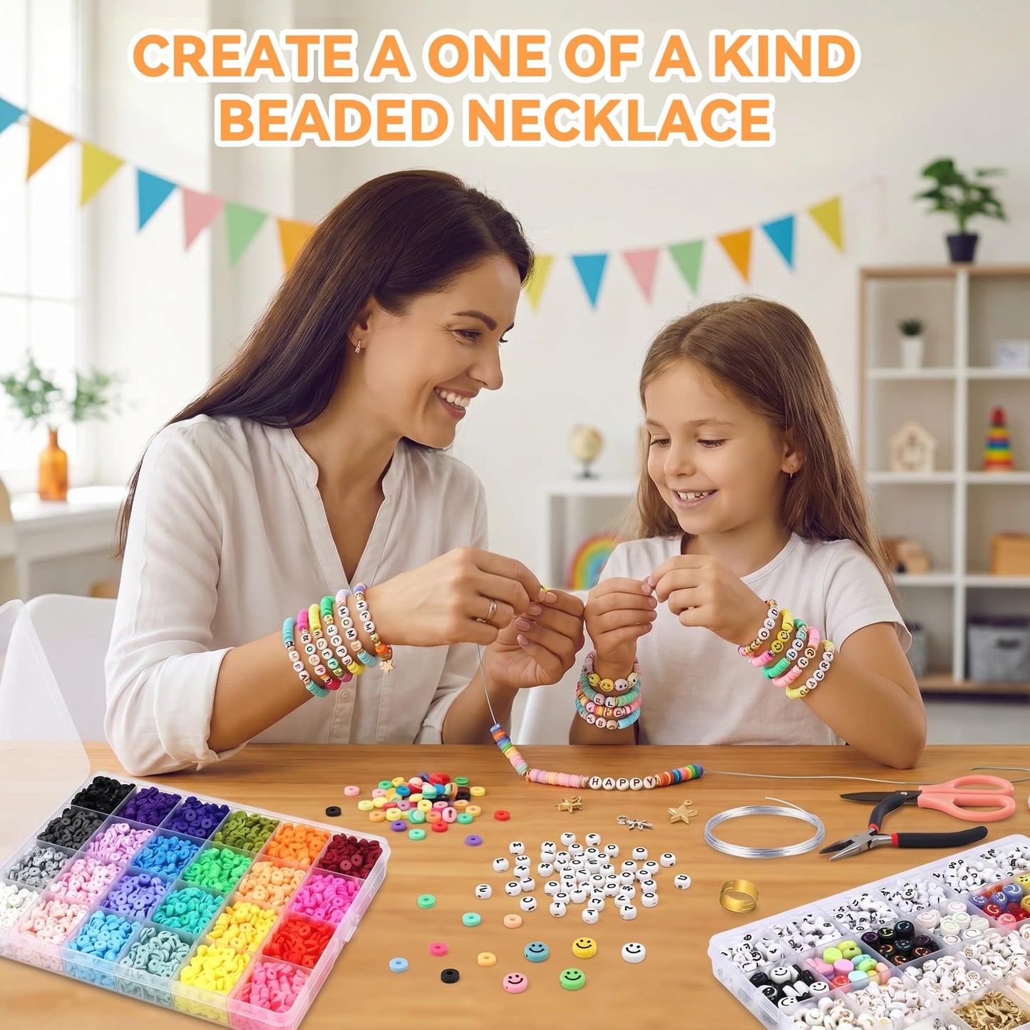 GANKTOWCOY 8500 Pcs Clay Beads Bracelet Making Kit, 24 Colors Flat Polymer Heishi Beads for Jewelry Making, Preppy Friendship Bracelet Kit with Letter Beads & Charms