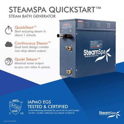 STEAMSPA 6kW Steam Sauna Generator Sentry Series 240V Steam Generator with Touch Screen, Steamhead, Built-in Steam Shower Auto Drain, ACU Quickstart Steam Bath Generator (Gold)