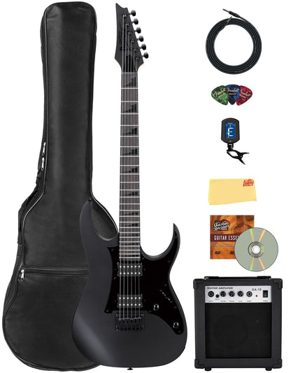 Ibanez GRGR131EX RG Gio Electric Guitar - Black Flat Bundle with Amplifier, Gig Bag, Tuner, Cable, Picks, Austin Bazaar Instructional DVD, and Polishing Cloth