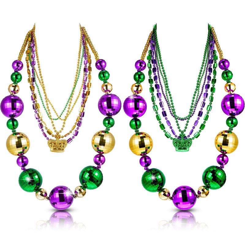 Henoyso 2 Set 50" Jumbo Mardi Gras Beads Necklaces Lighted/unlighted Assorted Costume Necklace Metallic Necklace Party Mardi Gras Decoration for Festival Parades Celebrations Carnival(Luxurious)