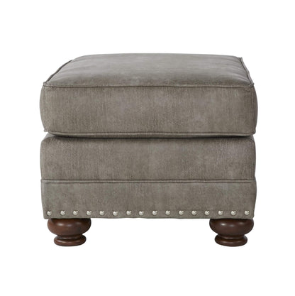 Roundhill Furniture Leinster Faux Leather Upholstered Nailhead Chair and Ottoman, Gray