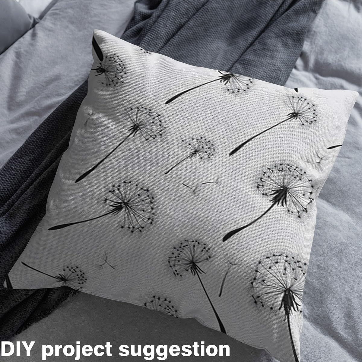 Dandelion Fabric by The Yard Black and White Blooming Flower No Stretch Fabric for Handmade Supplies Wild Outdoor Botanical Plants Soft Flannel Polyester Fabric for DIY Home Accents 2 Yard Bolt,72x59