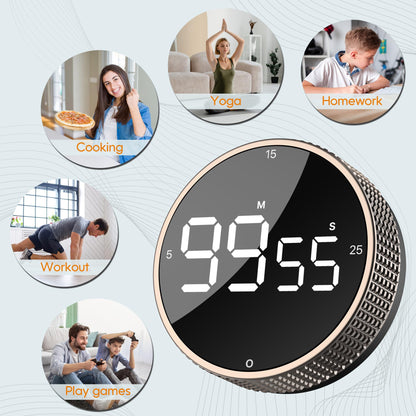Upgrade Digital Kitchen Timer - Magnetic Countdown Countup Visual Pomodoro Timer with Large LED Display, 3-Preset Times (5, 15, 25), 3 Volume Levels, Ideal for Cooking, Baking and Fitness (1, Tarnish)