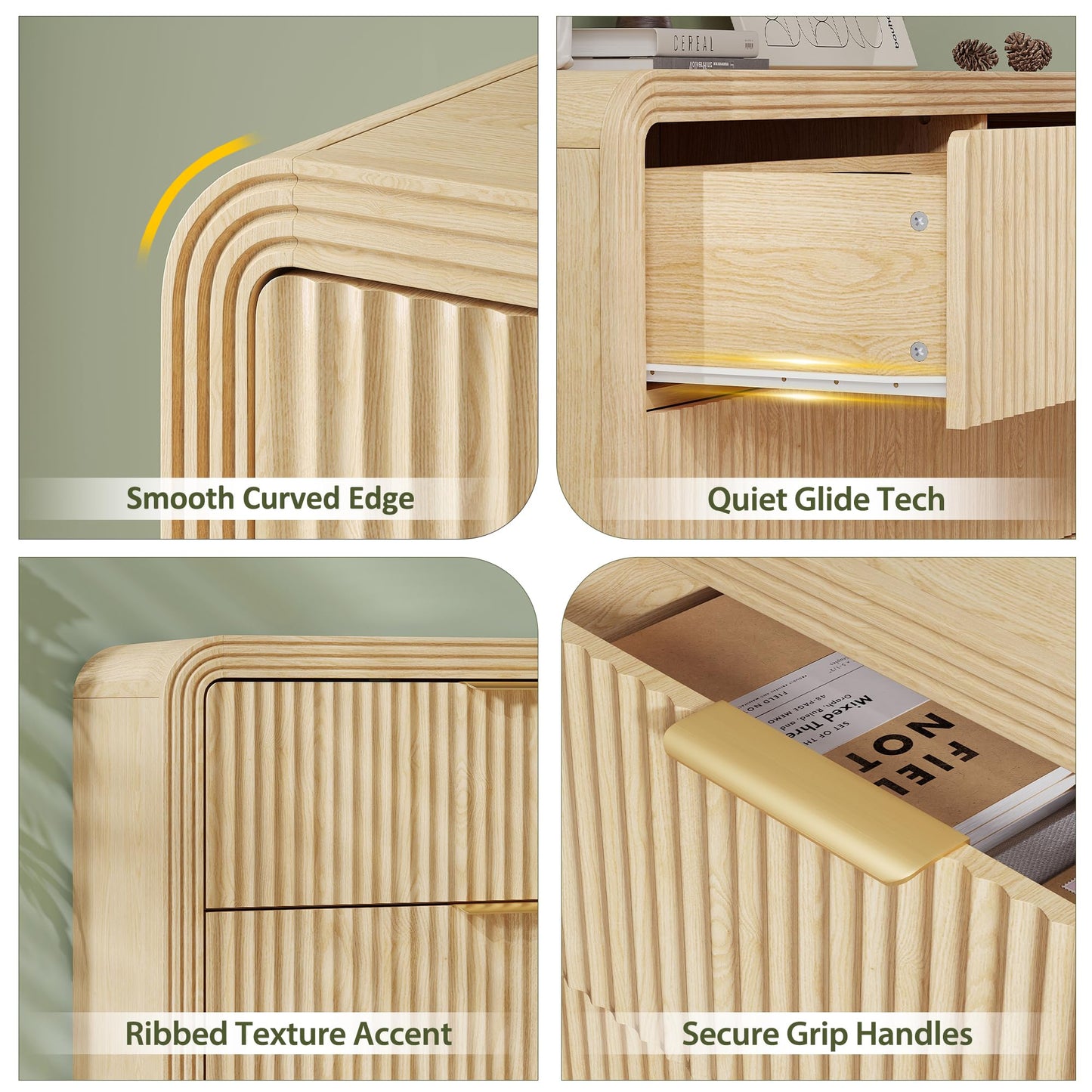 Decofy Fluted Drawers Dresser for Bedroom, Wood Dressers with Gold Handles, Modern Dressers with Wave Texture, Large Storage Chest of Drawers, Bedroom Dresser Organizer 55'' & 6 Drawers (Natural Oak)