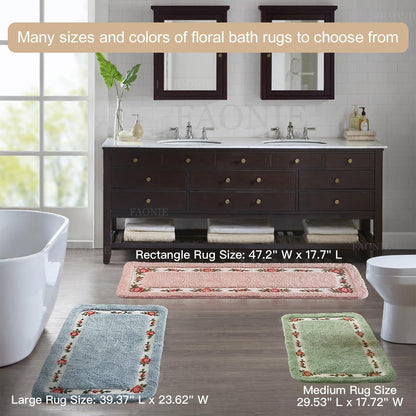Pretty Floral Rural Style Romantic Rose Flower Rug, Soft Non-Slip Shaggy Area Bath Mat for Bathroom Living Room