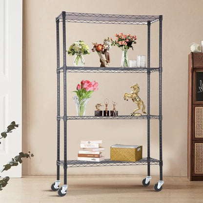 BestOffice 4-Tier Wire Storage Shelves - Heavy-Duty Metal with Wheels | Adjustable, 36x14x62 | Black | Easy No-Tool Assembly, Holds Up to 500 lbs | Perfect for Home & Garage