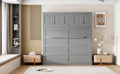 Favfurish Full Size Murphy Bed Wall Bed with Top Cabinets,Hidden Platform Bed Chest W/Wood Slats Support,Space-Saving,Easy Assembly,for Bedroom,Guest Room,Home,Office,Gray