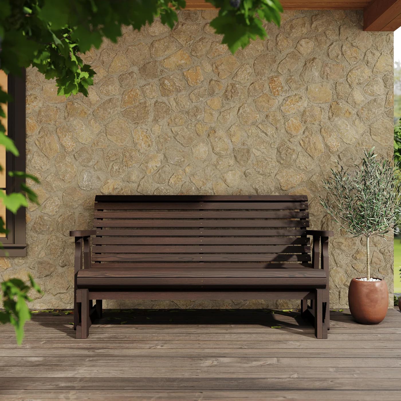 Amish Heavy Duty 800 Lb Roll Back Pressure Treated Porch Glider (4 Foot, Cedar Stain)