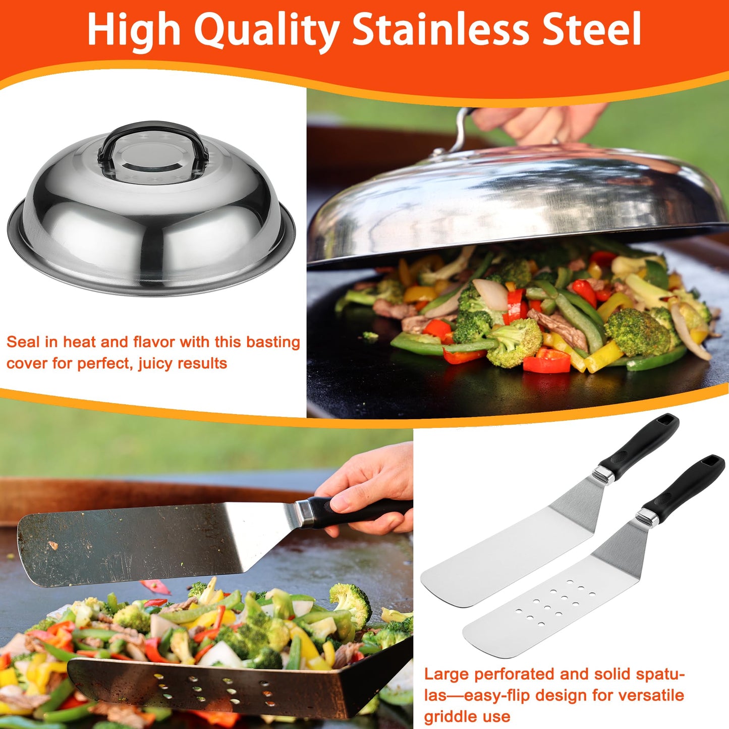 DY DECENT FAMILY 39PCS Griddle Accessories Kit, Flat Top Grill Accessories Set for Outdoor Barbecue. Griddle Tools Set with Basting Cover, Spatula, Scraper, Burger Press, Tongs and Cleaning Kit