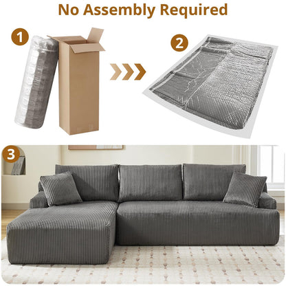 Cloud Boneless L-Shape Couch 108" Modern Sectional Comfy No Assembly Required Sleeper Modular Sofa with Corduroy Fabric Deep Seat Loveseat + Chaise Lounge Chair for Living Room