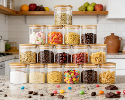 21oz/630ML Glass Storage Jars with Lids - 12 pcs Glass Canisters Food Storage Containers Airtight Glass Jar with Lid for Pantry Organizers for Cookie, Flour, Oat, Pasta, Tea, Coffee Bean & Coffee