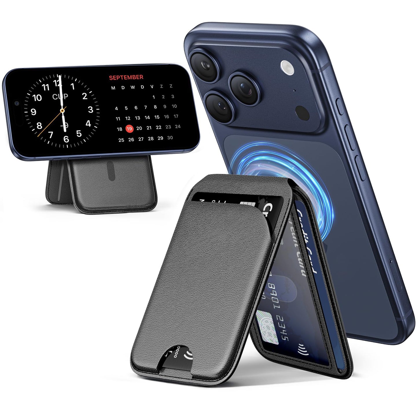 Mag-Safe Wallet Magnetic Wallet for Phone Lightweight Magnetic Phone Pouch Stand Adjustable Leather Mag-Safe Card Holder for iPhone 17/16/15/14/13/12 Series, Not for iPhone 13/12 Mini (Black)