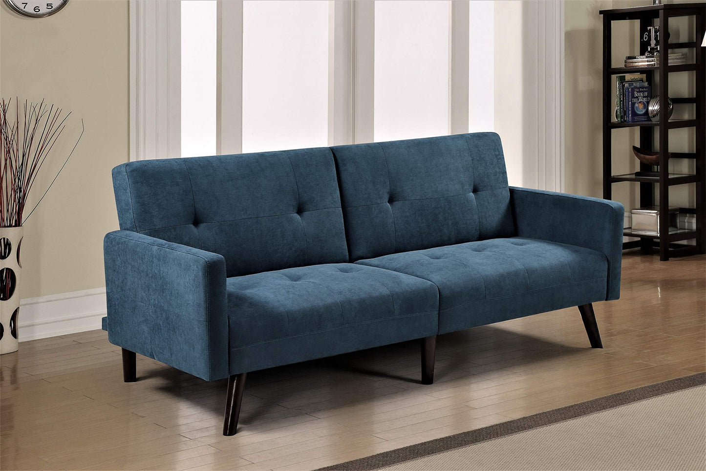 Container Furniture Direct Hasan Fabric Upholstered Living Room Tufted Sleeper Sofa, 79", Blue