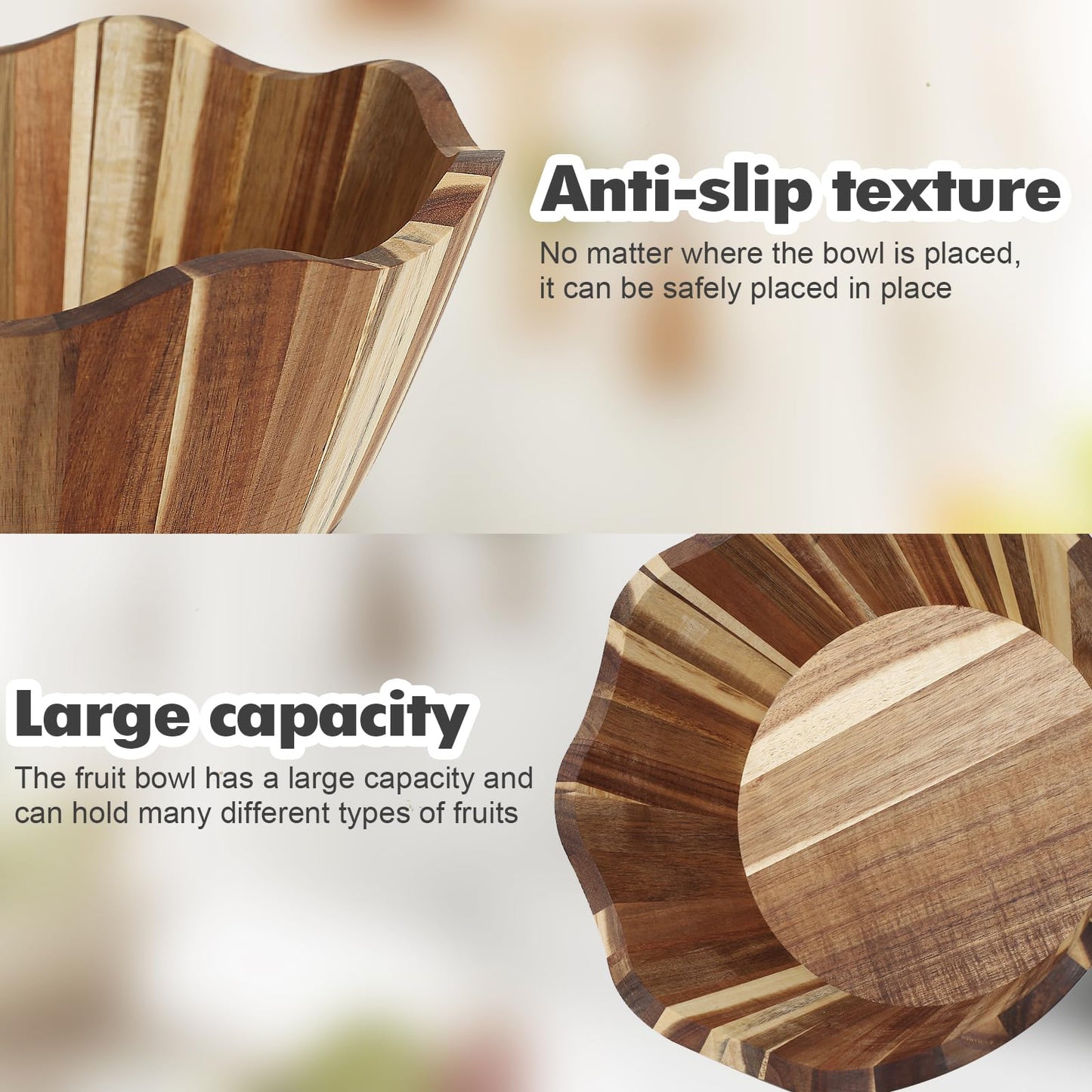 JIANXINGHOOM Wooden Fruit Bowl Large Serving Bowl for Kitchen Counter Ideal for Fruit Salad Mixing Snacks Desserts and Bread