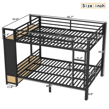 Bellemave Bunk Bed Queen Over Queen,Metal Bunk Bed with Shelf and Guardrails,Queen Bunk beds with Storage Drawers and Clothes Hooks for Kids, Teens & Adults（Black）