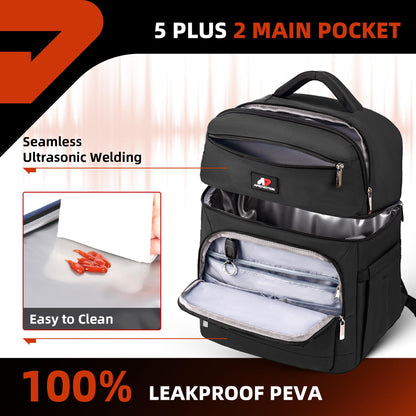 COOLJOB Insulated Cooler Backpack for Men Women, Leakproof Lunch Bag with Waterproof Liner, Double Roomy Deck, RFID, Black