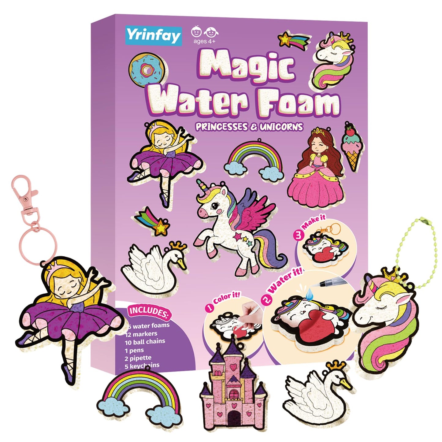 Yrinfay Puffy Paint Kit for Kids - Magic Aqua Princess & Unicorn Puff Art - Foam Texture Painting Gifts for Girls & Boys - 3D Art Craft Kit for Kid
