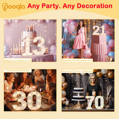 Decorative Led Light Up Number Letters, White Plastic Marquee Number Lights Sign Party Wedding Decor Battery Operated Number (6)