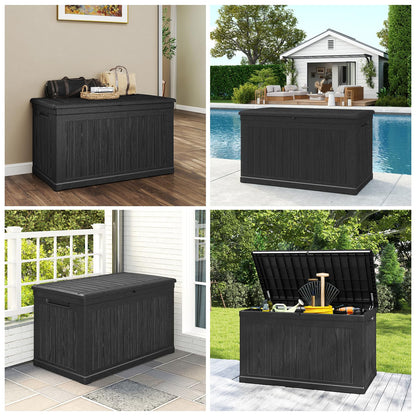 Skepphlay 230 Gallon Deck Box, Outdoor Storage Box Waterproof and UV Resistant, Patio Storage Box Lockable Large, 440 lbs Load Capacity for Garden, Patio, Pool (Black)