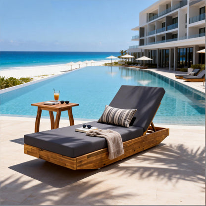 Christopher Knight Home Maril Acacia Wood Chaise Lounge Chair Outdoor, Adjustable Backrest Sun Lounger Recliner, Patio Outdoor Chaise Lounge with 4" Thick Water-Resistant Cushion, Teak+Dark Gray