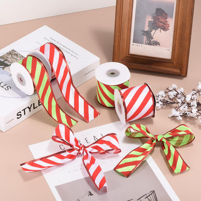 PATIKIL 20 Yards x 1.5" Striped Ribbon, Wired Gift Wrapping Ribbon Satin for Christmas Craft Birthday Wedding Festival Wreath, Red White/Red Green