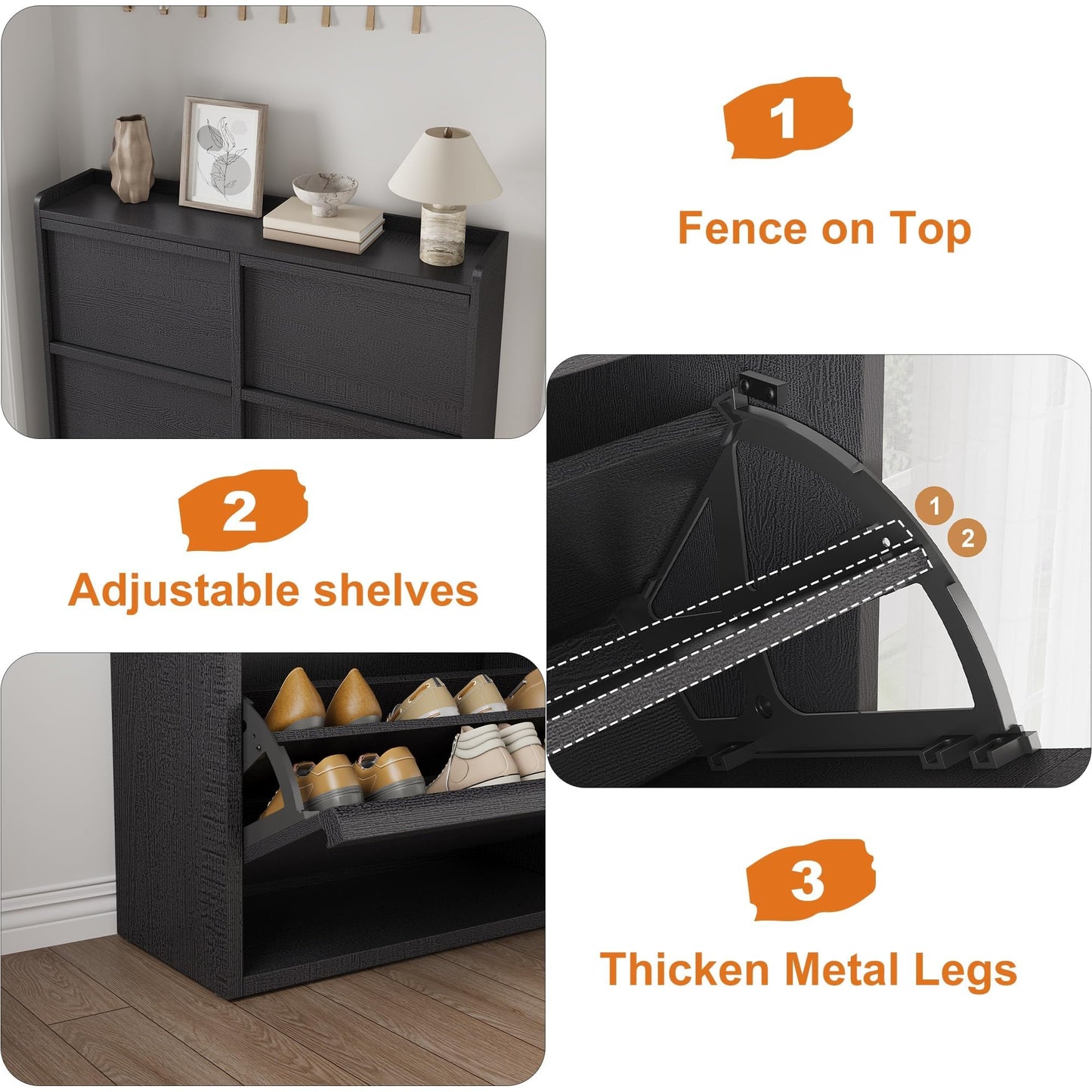 IDEALHOUSE Shoe Cabinet with 6 Flip Drawers,Hidden Wood Shoe Storage with Adjustable Shelf,Freestanding Shoe Organizer Rack for Entryway,Hallway,Living Room(Black)
