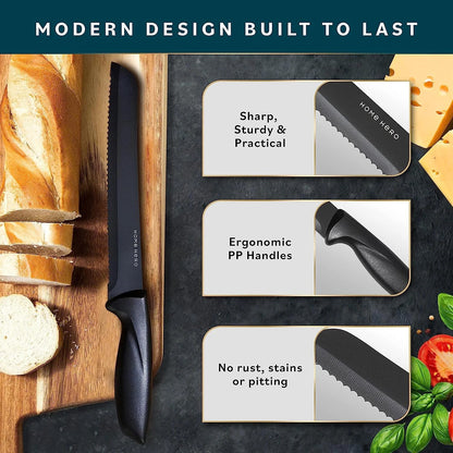 Home Hero Kitchen Knife Set - Wooden Knife Block Organizer - High Carbon Stainless Steel Blades - Ergonomic Handles with Built-In Sharpener & Kitchen Scissors - 16 Pcs, Acrylic Black