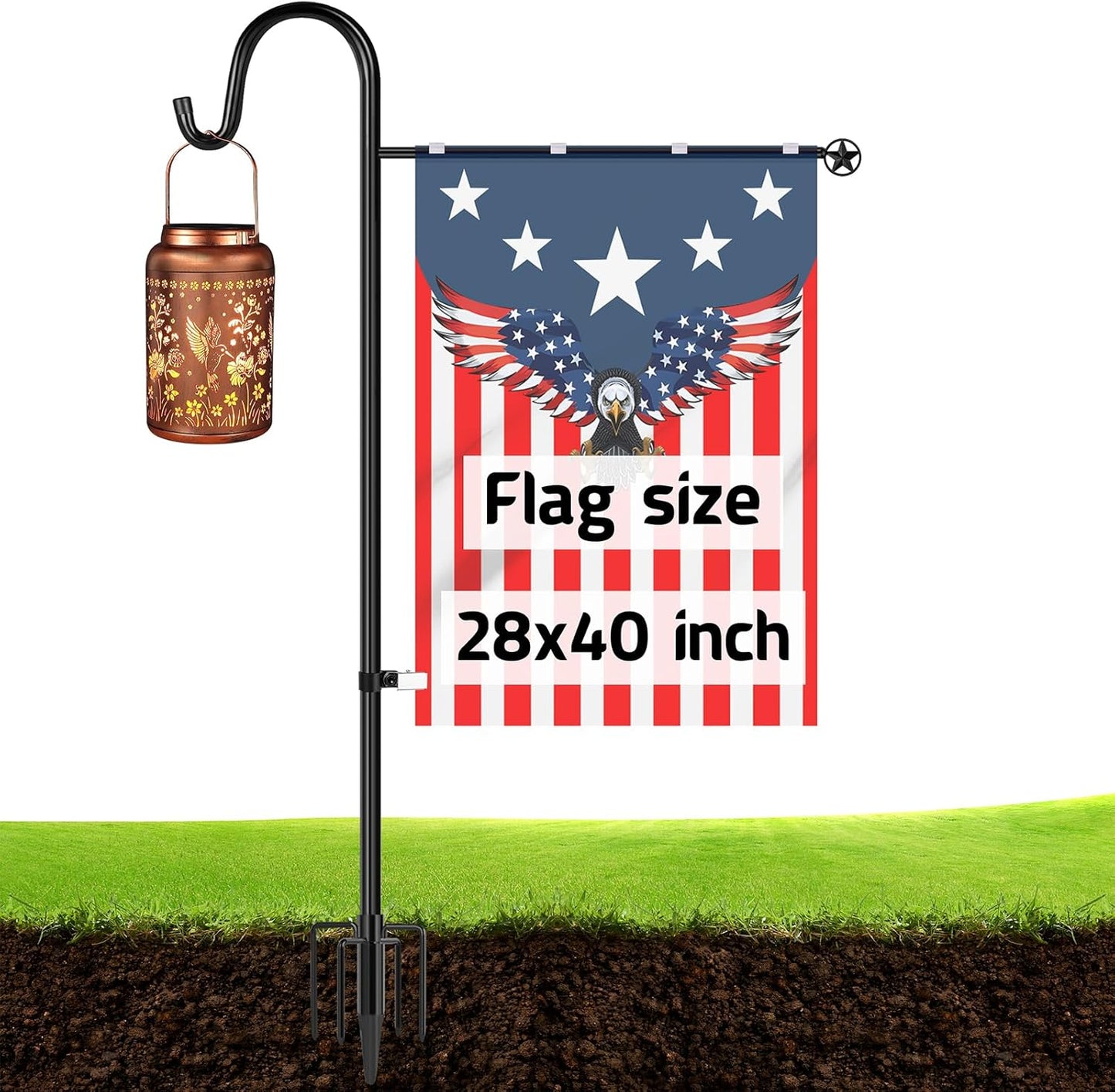 Ottsuls Heavy Duty Garden Flag Stand - 60 Inch Sturdy Shepherd Hook for 28"x40" Flags