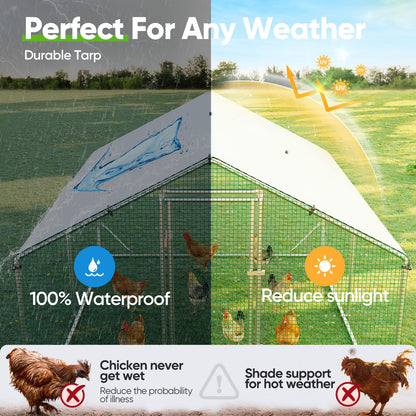 Quictent Advanced Series 12x9 ft Metal Chicken Coop Run with Climbing Ladder, Large Walk-in Outdoor Poultry Cage Heavy Duty Predator Proof Hen Duck Rabbit Farm Pen House, Waterproof Anti-UV Cover