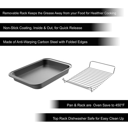 Roasting Pan with Rack-Nonstick Oven Roaster with Removable Grid to Drain Fat and Grease-Healthier Cooking with Kitchen Bakeware by Classic Cuisine