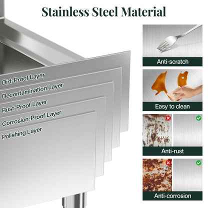 Jocisland 96"x24" Stainless Steel Work Table with Overshelves, 2/3 Drawers, Adjustable Shelf & Hooks, Food-Grade Stainless Steel Heavy-Duty Prep Station for Commercial Kitchen, Restaurant, or Garage