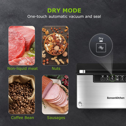 Bonsenkitchen Vacuum Sealer Machine, Powerful Food Sealer with 5 Modes, Built-in Cutter & Bag Storage, Stainless Steel