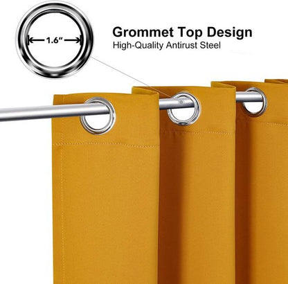 ChrisDowa Grommet Blackout Curtains - Thermal Insulated Room Darkening Panels, Mustard Yellow, 52W x 54L