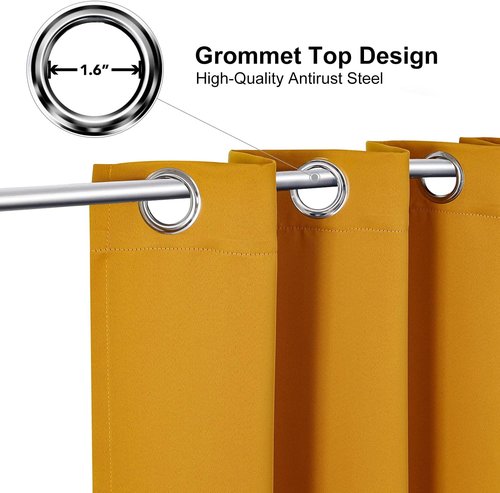 ChrisDowa Grommet Blackout Curtains - Thermal Insulated Room Darkening Panels, Mustard Yellow, 52W x 63L