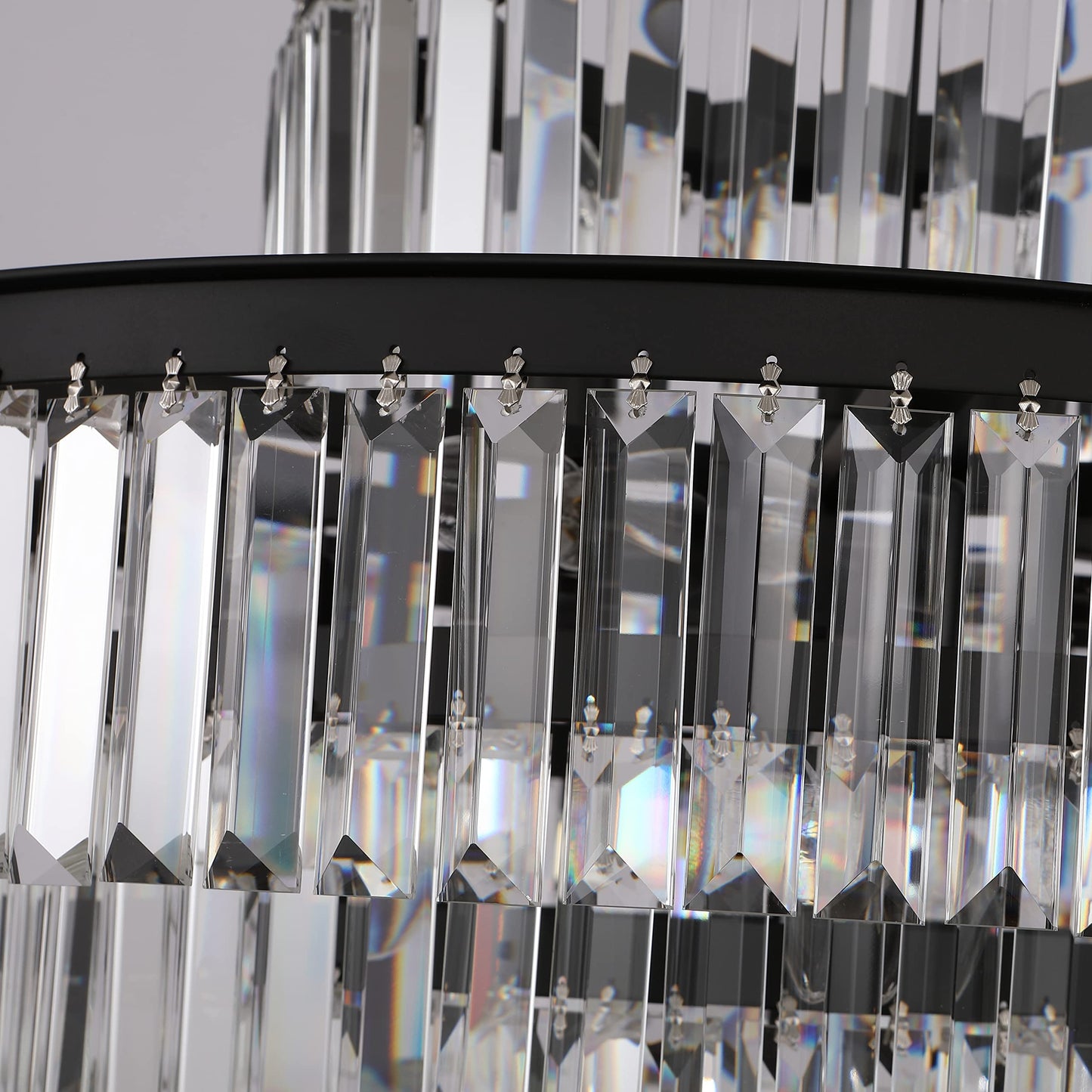 Lt-vt Black Modern Style Crystal Chandeliers & LightsRound Hanging Classic, Pendant Ceiling Chandelier Lighting Fixture 5-Tier for Dining Room Living Room(24 inch,Black)